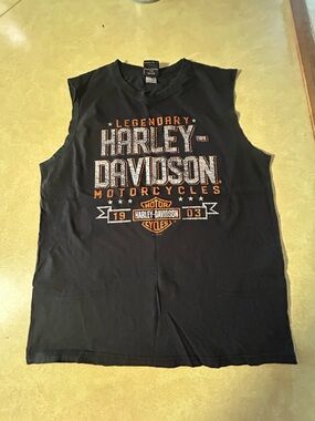 Vtg Harley-Davidson Black Sleeveless Tee with Distressed Logo Decatur Il